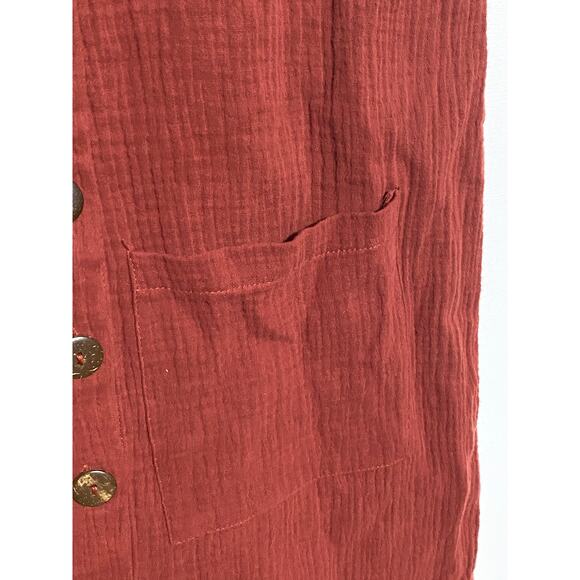 Sky And Sparrow Button Front Rust Midi Dress Crinkle Gauze L Boho Feminine Flowy - Picture 9 of 12